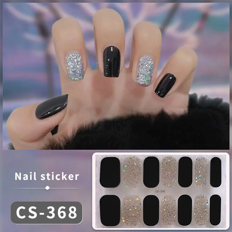 14/16Tips Fashion Gradient Nail Sticker Nail Art Stickers Self-Adhesive Simple Full Nail Wraps French DIY NAil Art Making