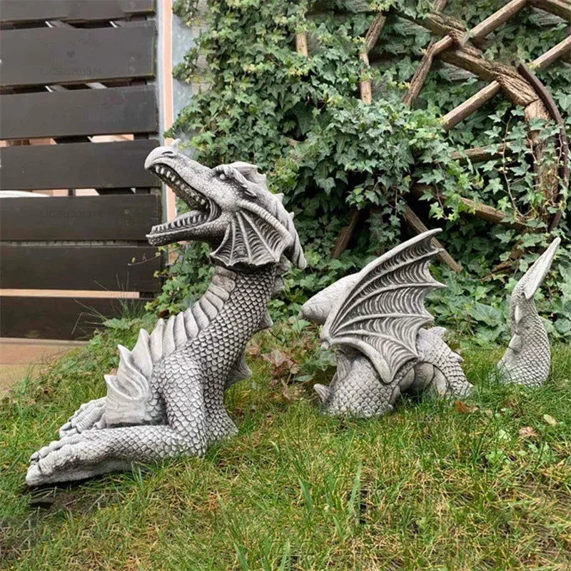 Dragon Sculptures Resin Giant Lawn Sculpture Gothic Fantasy Dragon Figures Art Garden Patio Lawn Statues Furnishings Decoration