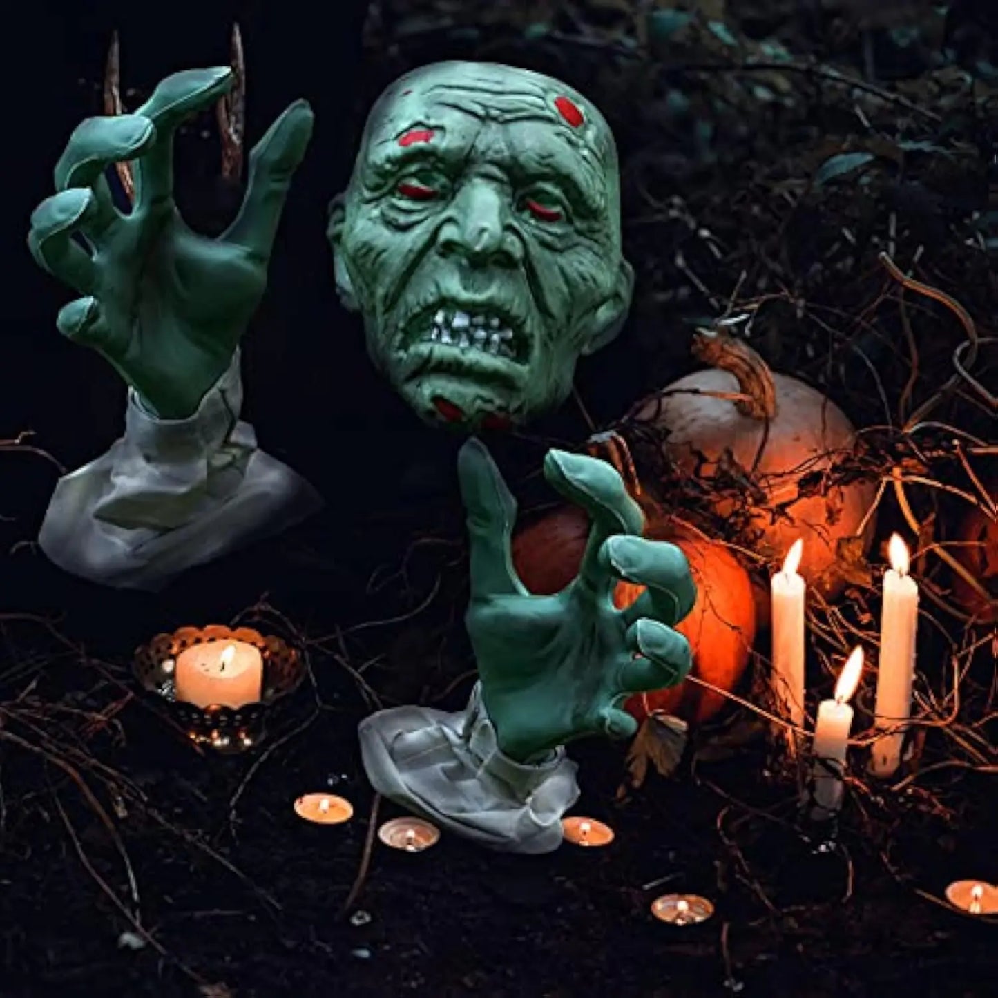 Halloween Realistic Zombie Stakes Outdoor Decor Garden Graveyard Yard Lawn Stakes Scary Zombie Face Arms Ground Breaker Party