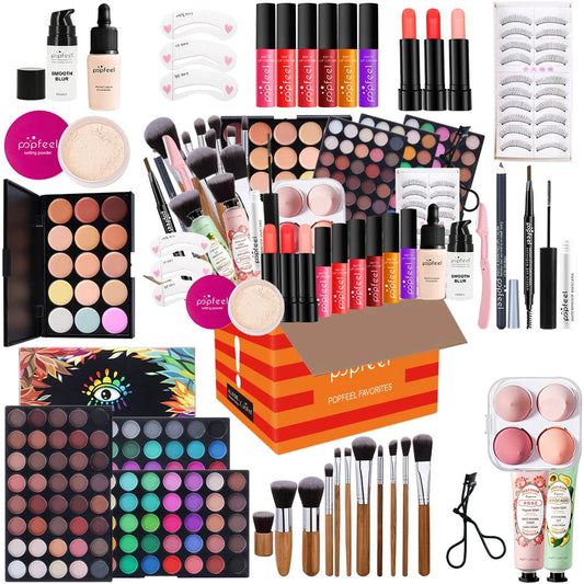 POPFEEL Multifunctional Women’s Makeup Set-Complete Beginner -Friendly Cosmetic Kit with Eyeshadow Palette, Lipstick, Hand Cream