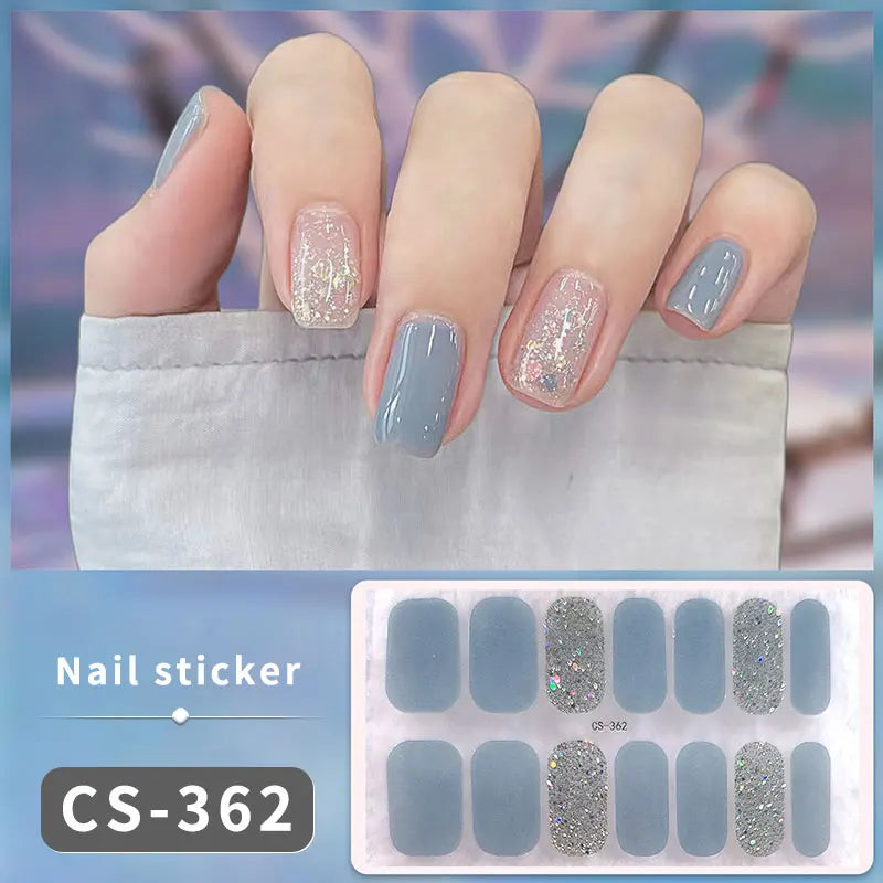 14/16Tips Fashion Gradient Nail Sticker Nail Art Stickers Self-Adhesive Simple Full Nail Wraps French DIY NAil Art Making