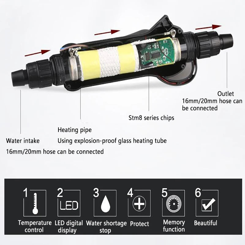 Aquarium Fish Tank Adjustable Temperature External Heater LED Digital Adjustable Heating Rod Constant Temperature Control Temp