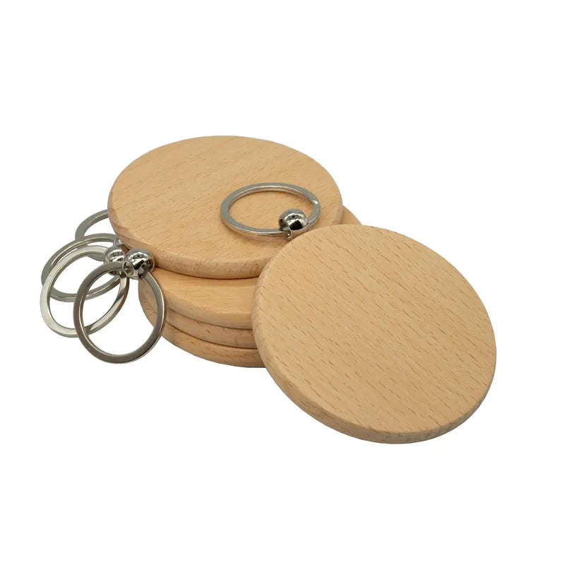 20Pcs Round Wooden Keychain Blank Bulk Wholesale Wood Key Chains Ring