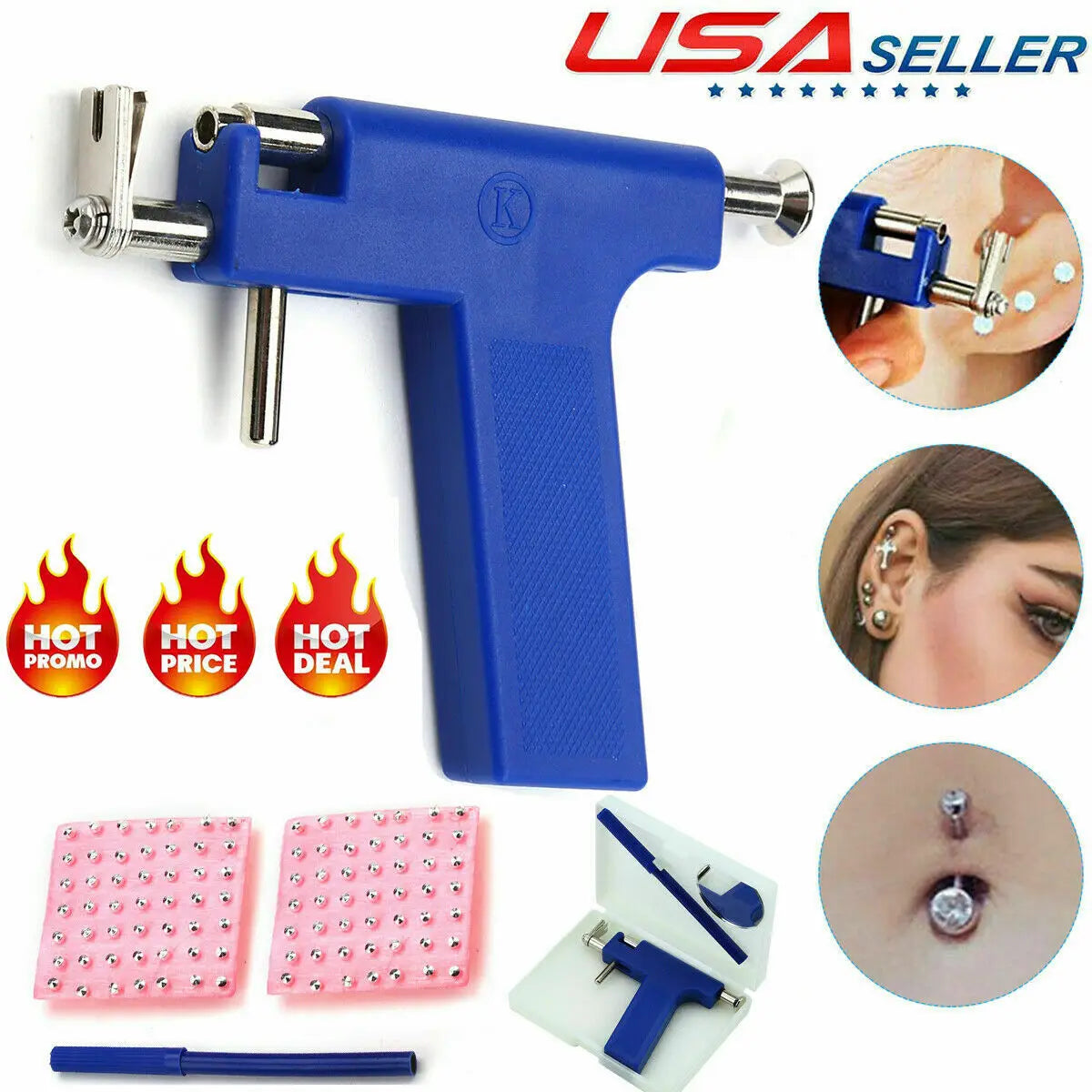 Professional Ear Piercing Gun Tool Set 98pcs Ear Studs Steel Ear Nose Navel Body Piercing Gun Unit Tool Kit Safety Pierce Tools