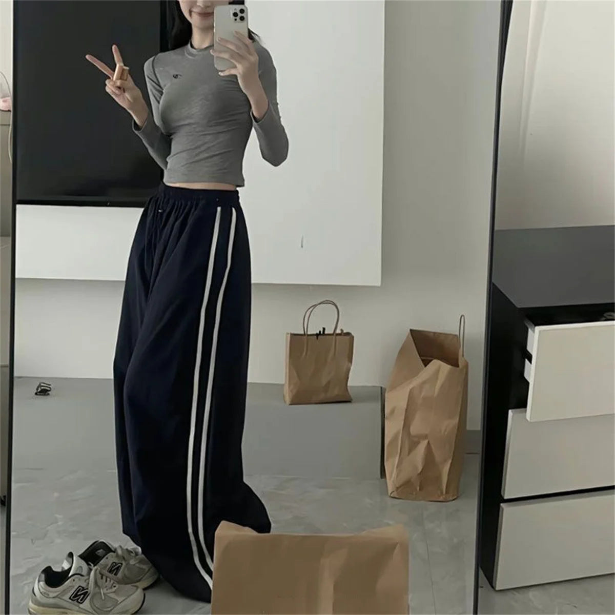 Women Y2K Vintage Cargo Pants Fashion New In Wide Leg Sweatpants Casual Drawstring Hip Hop Trousers Casual Baggy Streetwear Chic