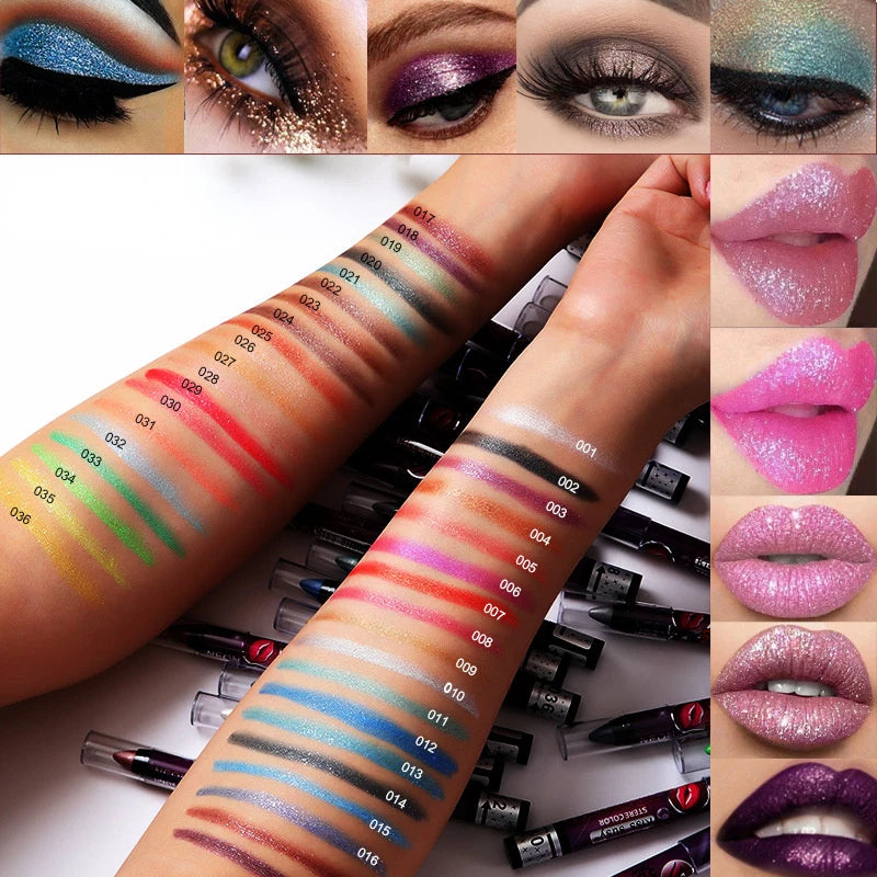 2 in 1 Eye Shadow Pen Waterproof Not Smudge Eye Shadow Stick Lip Make Up Pencil Glitter Shimmer Long-lasting Eyeshadow Lipsticks