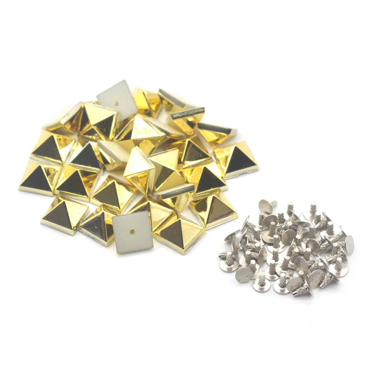 KALASO 50Sets 10mm Silver Gold Plated ABS Pyramid Square Punk Studs Rivets Spikes For Shoes Bag Garment Decor Craft Diy