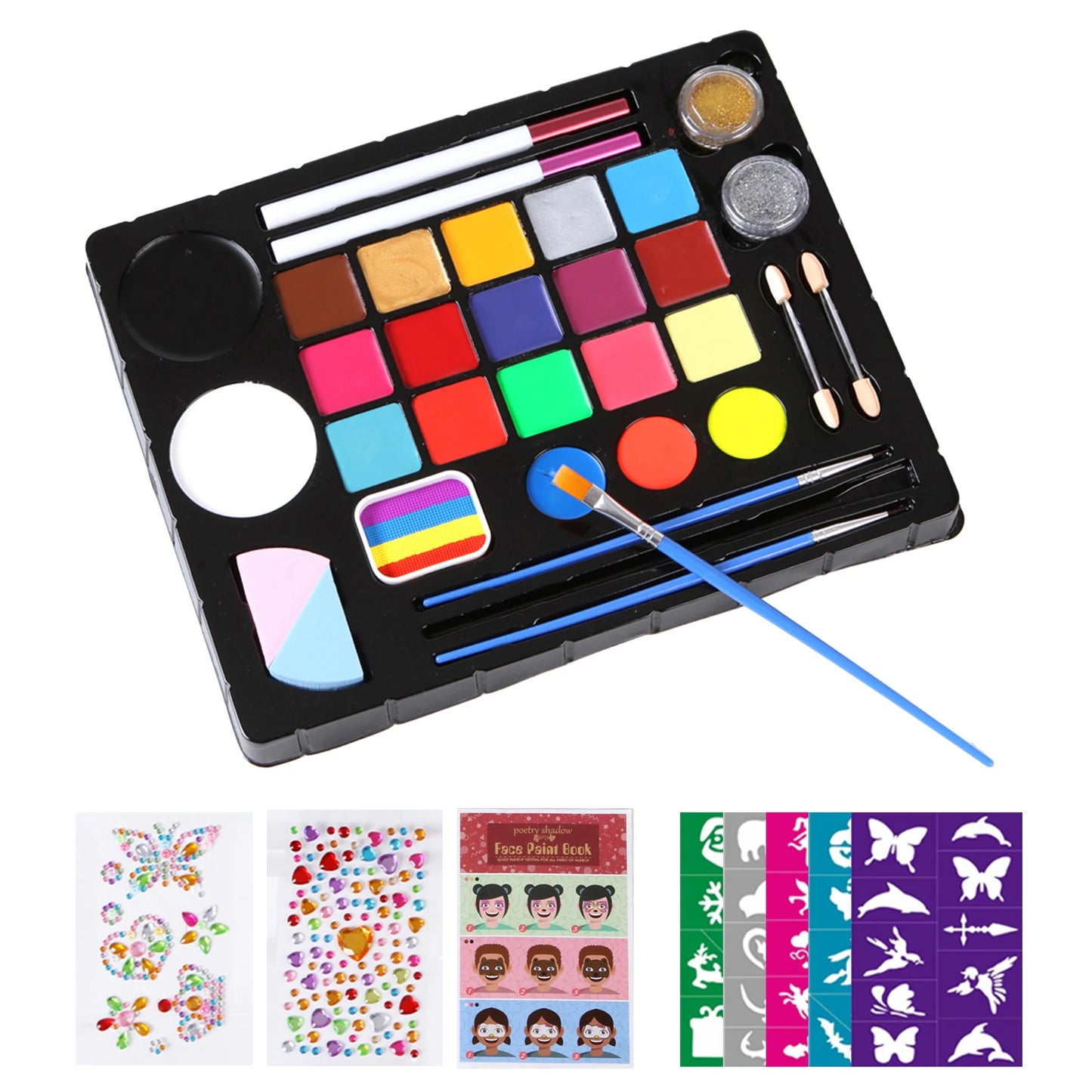 Professional Face & Body Painting Kit 20 Colors Washable Water Based Paints Non-Toxic Face Paint Palette for Halloween Cosplay