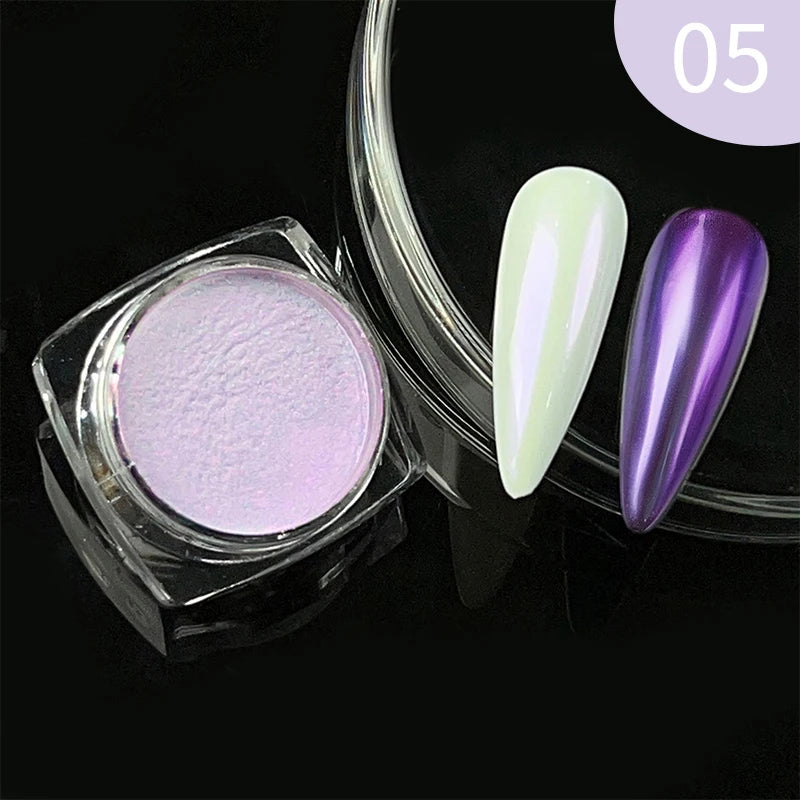 Aurora Pearl Nude Pink White Nails Glitter Dust Chrome Moonlight White Rubbing on Powder Shell Mirror Pigment Nail Art Supplies