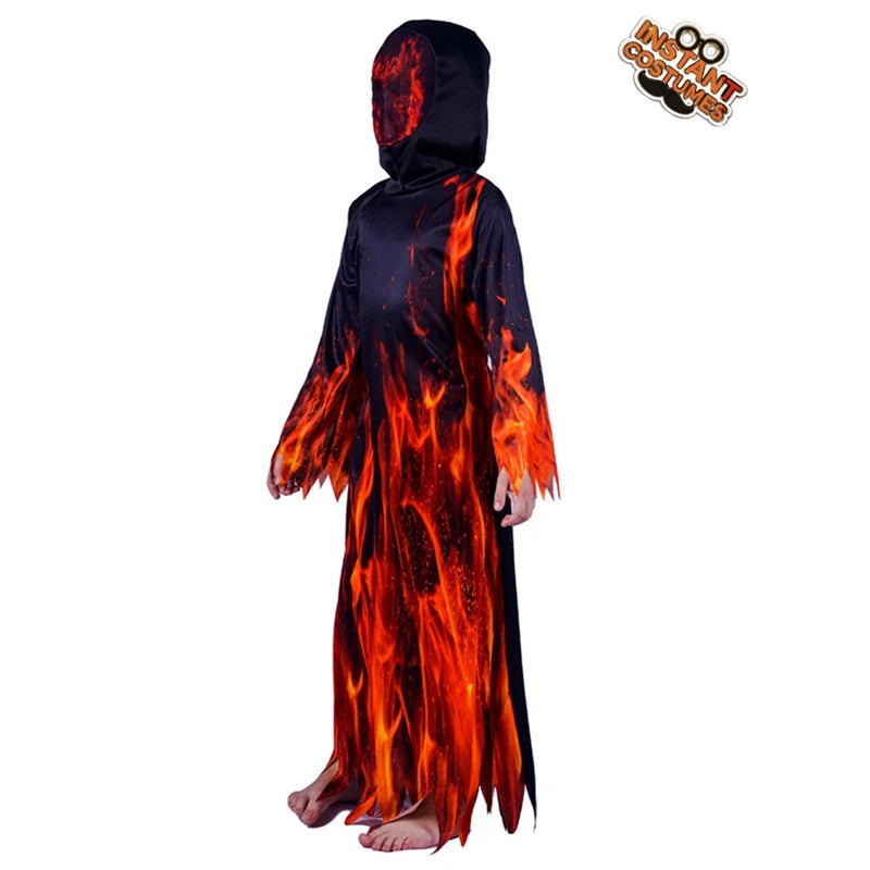 Halloween Fire Flame Devil Costume Kids for Boys Clothing Cosplay Fancy Dress Up Demon Robe Purim Children Suit