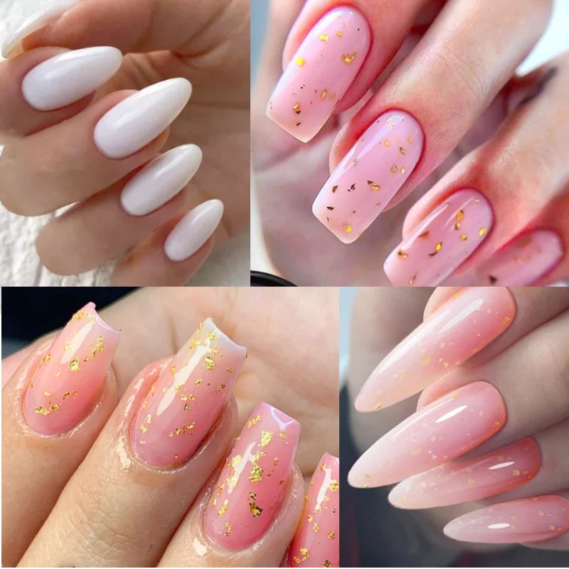 MEET ACROSS 7ML Pink Glitter Quick Extension Gel Nail Polish Gold Foils Effect Vernis Semi Permanent UV Gel Nail Art Hard Gel