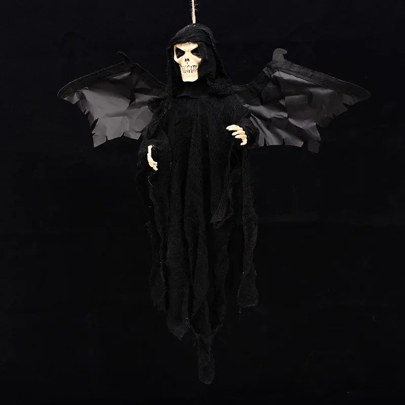 Halloween Hanging Ghost Horror Sound Eyes Glowing Wings Moving Indoor Outdoor Bat Flying Ghost Props Voice Control Electric Toy