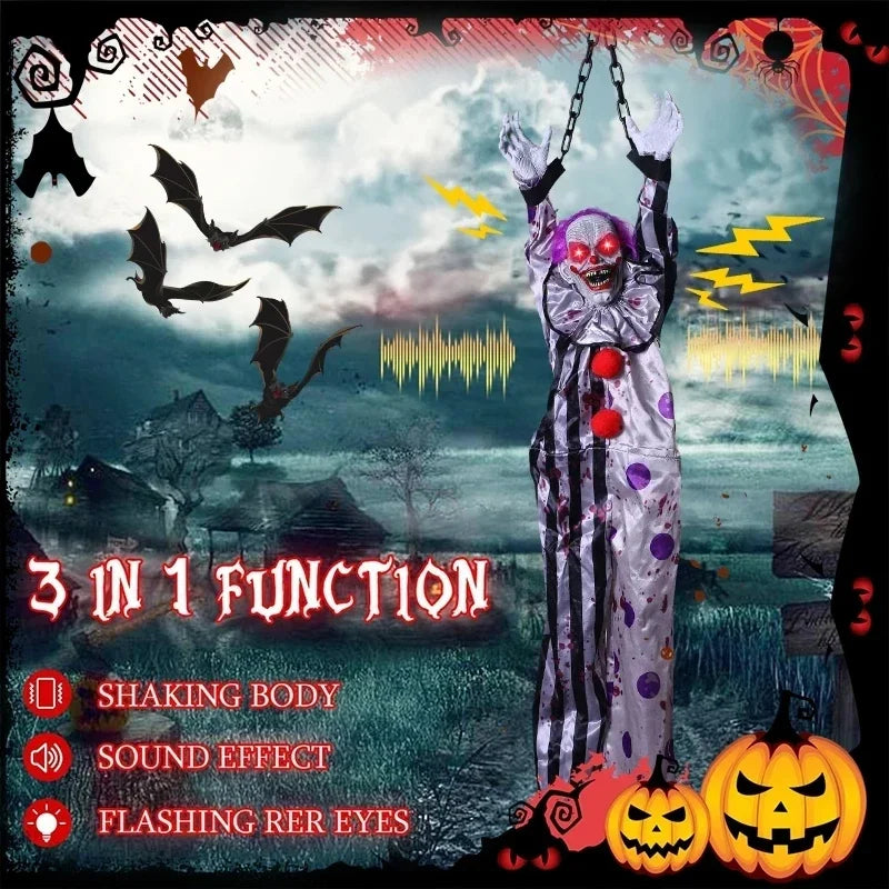 Halloween Animatronic Hanging Decoration Animated Talking Scary Clown  Electric Ghost Glowing Skeleton Female Ghost Horror Prop