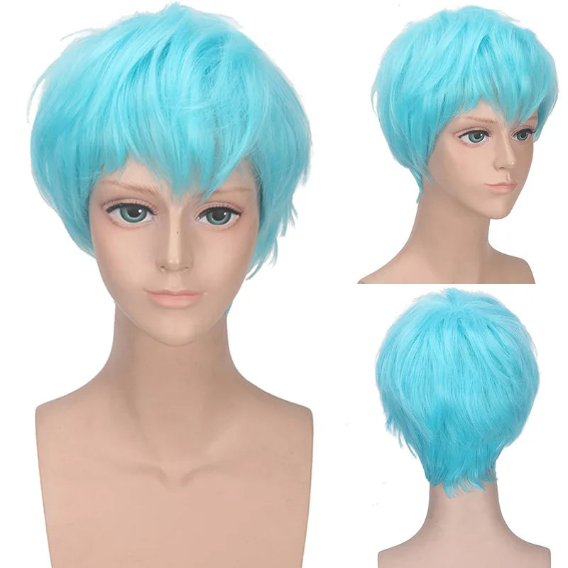 Synthetic Short Rainbow Wig Natural Straight For Men Orange Hair With Bangs Cosplay Anime Halloween Daily Wig