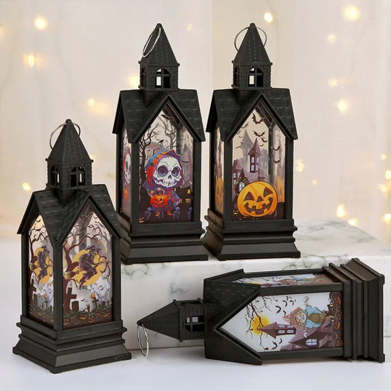 Halloween Decor Lantern Portable LED Candle Light Retro Small Oil Lamp for Outdoor Indoor Halloween Decor Party Garden Supplies