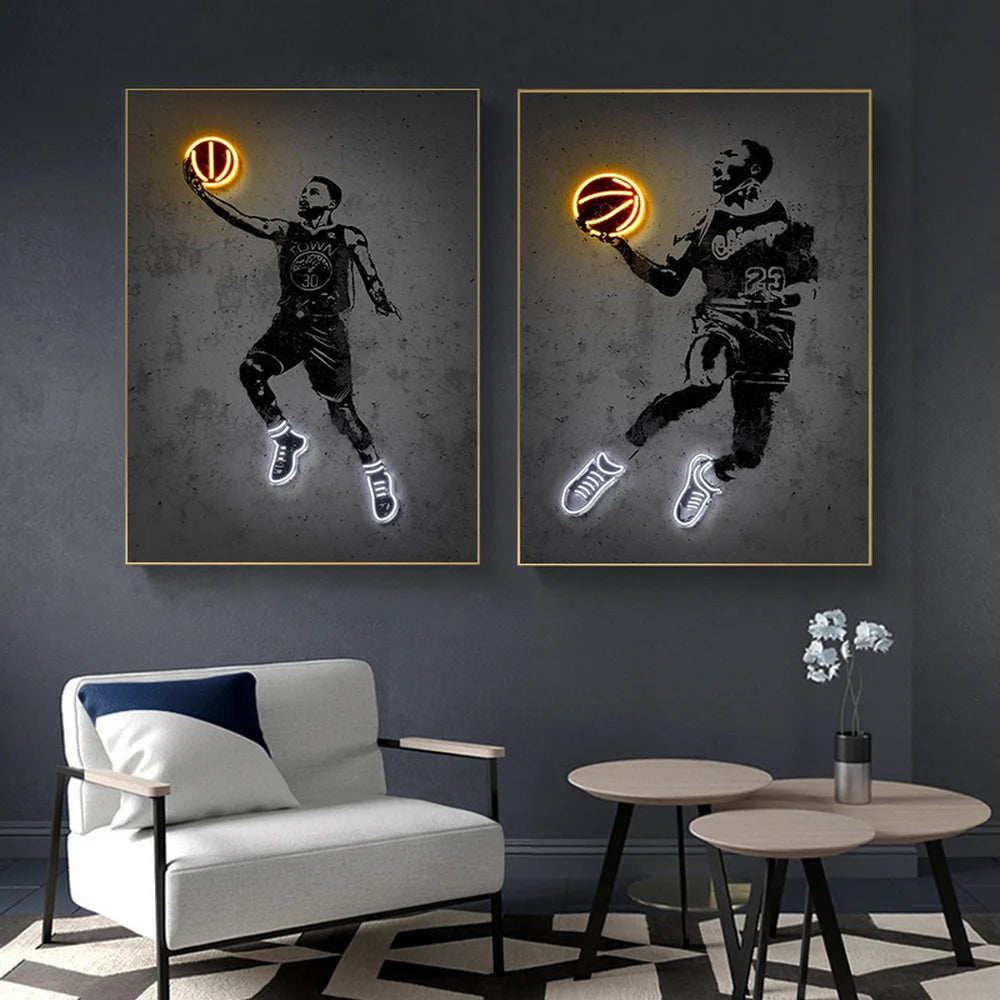 Neon Basketball Sport Posters Home Decoration Street Art Abstract Canvas Art Print Wall Art Picture for Living Room Painting