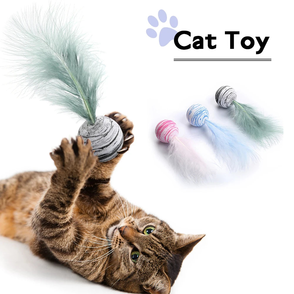 Cat Toy Star Ball Plus Feather EVA Material Light Foam Ball Throwing Funny Toy Star Texture Ball Feather Toy for Dog Cat Supplie