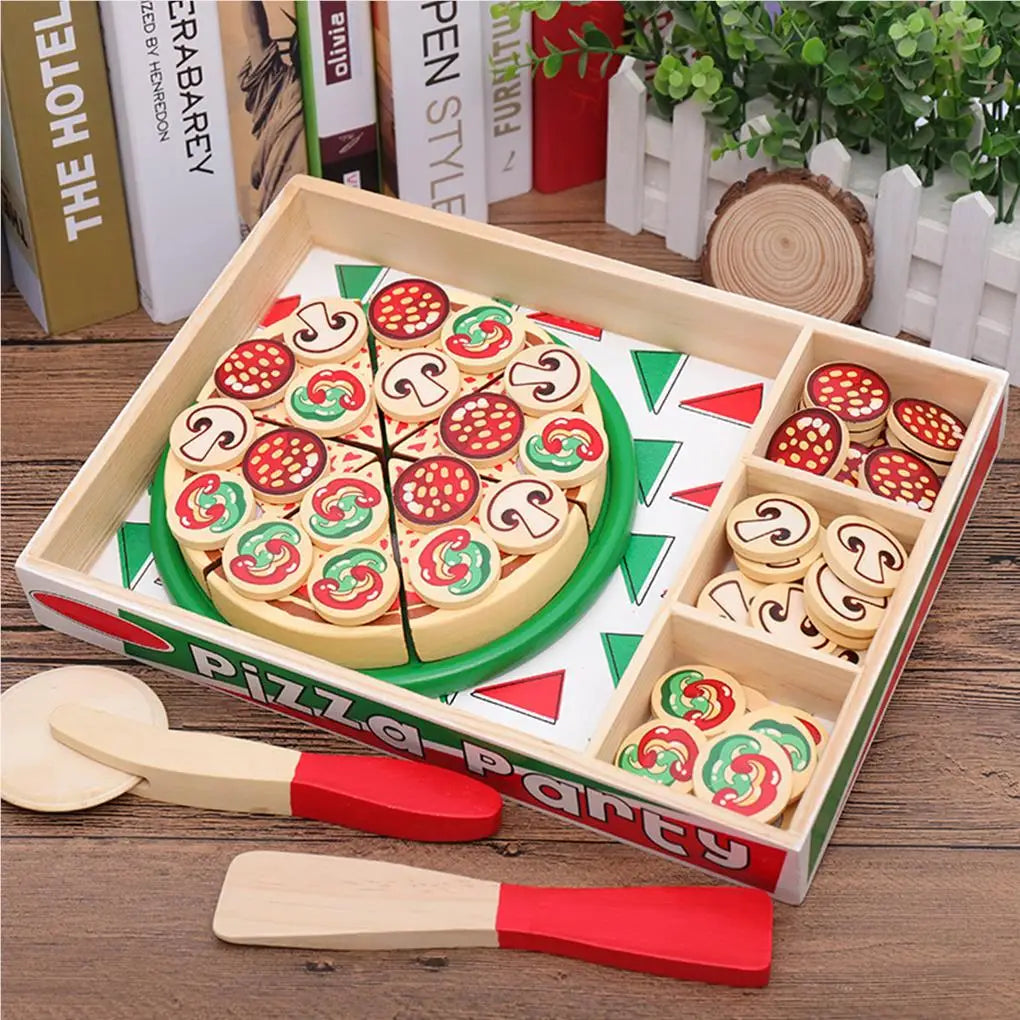 Wood Pizza Toy Educational Food Set Simulation Kids Children Pretend Early Education Party Supplies Building Block