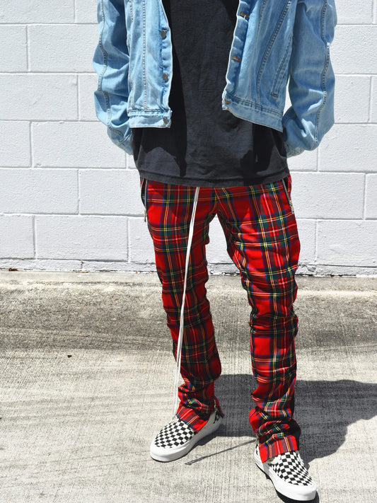 2024 Spring and Autumn hip hop pants Scottish lattice zipper slim pants men's casual pants elastic waist sports hipster men