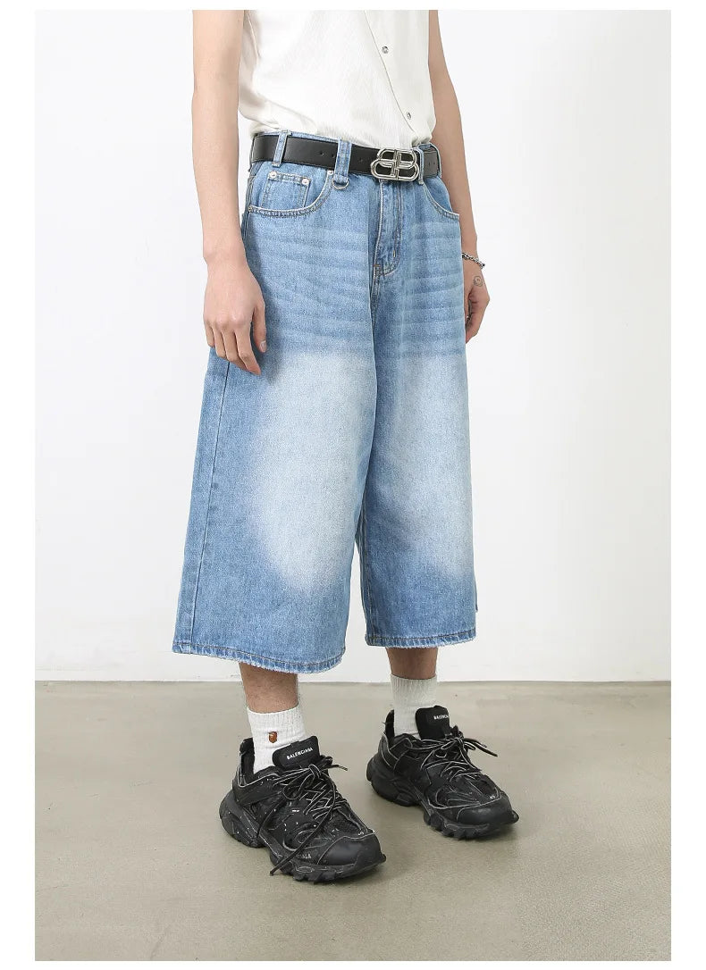 Harajuku Vintage High Waist Black Retro Washed Denim Shorts Women's Fashion Casual Loose Fit Y2K Streetwear Mid Long Short