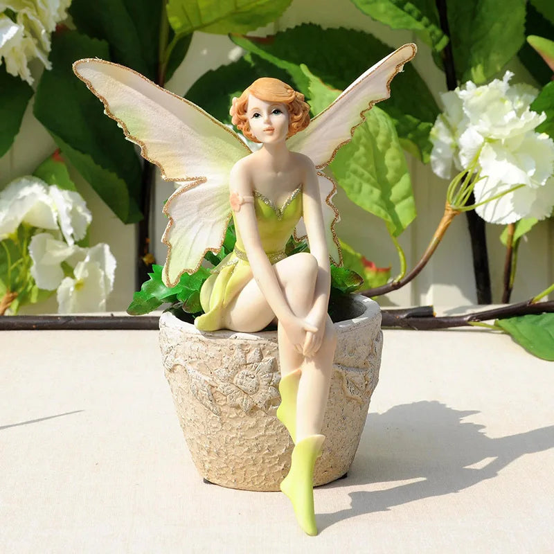 Creative Green Flower Fairy Cute Girl Resin Elf Angel Ornament Home Decoration Crafts Statue Bar Desk Fairy Statue Decoration