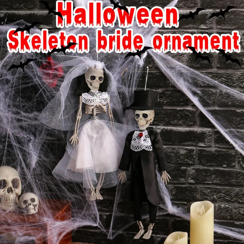 Halloween Skeleton Bride and Groom Hanging Decorations Bar Party Indoor Live Decoration Prank Haunted House Props