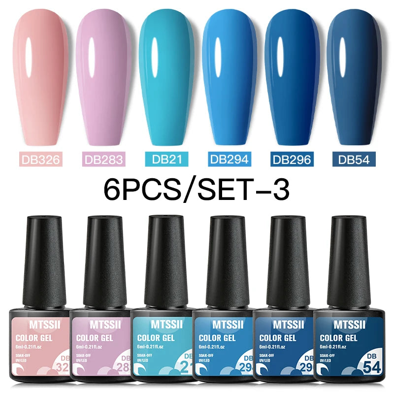 6PCS/SET Color Nail Gel Polish Set Kits  Base Top Coat  Varnish Soak Off UV Gel LED Semi Permanent All For Manicure Nail Art