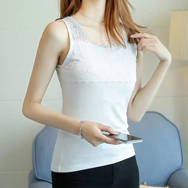 2024 Summer Top Women Sleeveless Lace Tank Top Sexy Women's T-shirt Vest Tank Tops Female Vest Tops White Black Underwear Women