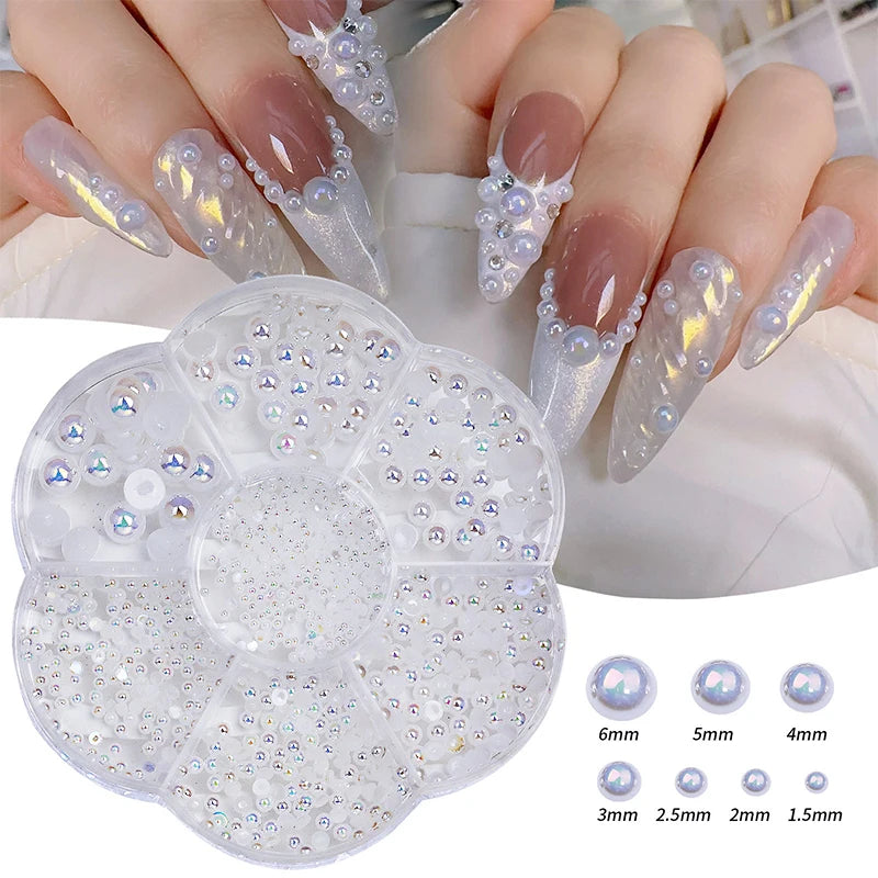 Mixed Acrylic Bowknot 3D Nail Art Decorations Flower Resin Charms Gold Beads Caviar Pearl Mixed Rhinestones Accessories Boxed