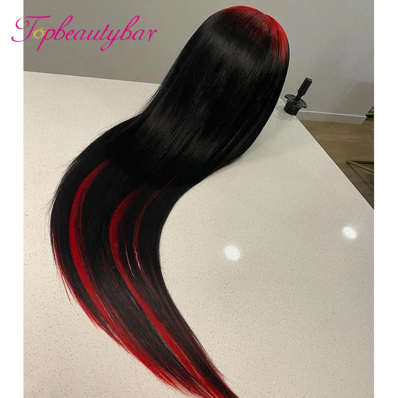 Red Ombre Highlight Colored Straight Lace Front Human Hair Wigs 180% Red Black 13X4 Lace Front Wig Remy Brazilian Lace Wigs