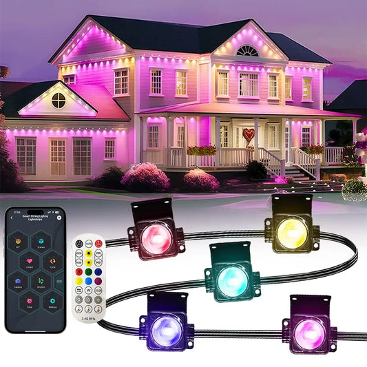 Eaves Lights Smart RGB Permanent Outdoor Lights DIY Colors Waterproof Eaves Lighting for Christmas Halloween Holiday Daily Decor