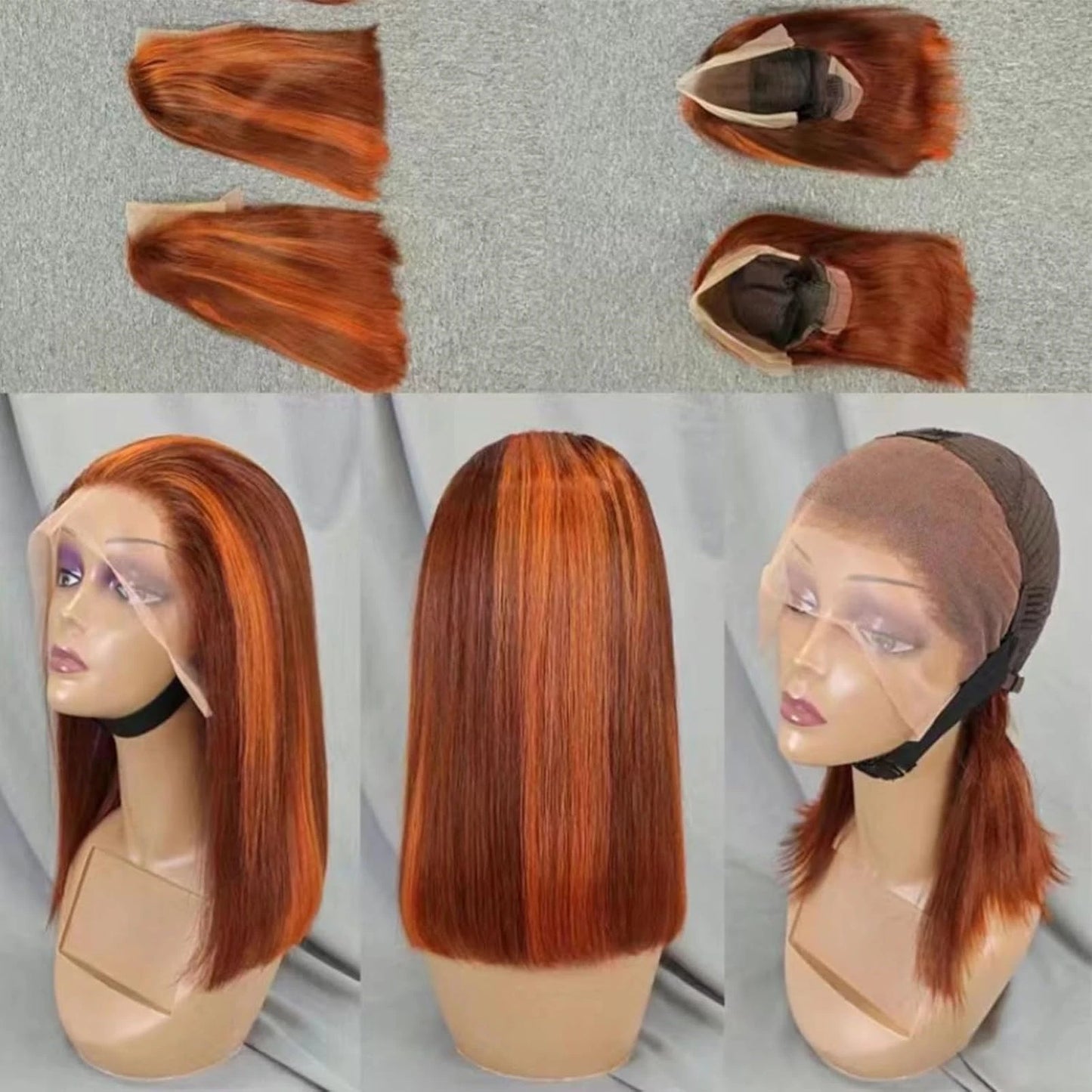 Highlight 4/350 Straight Short Bob Wigs Human Hair Ombre Color Bob Wig Brazilian Hair 13x4 Transparent Lace Front Human Hair Wig