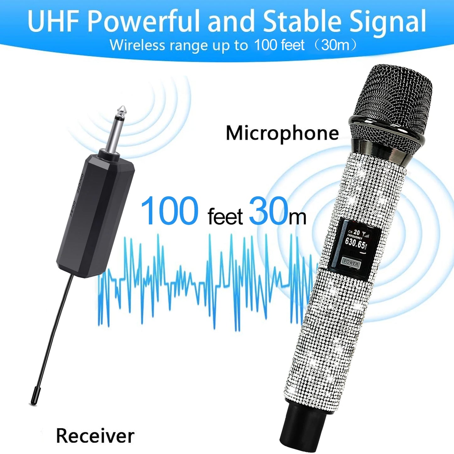 Crystal Wireless Dynamic Microphone set for Party Speech Crystal Appearance Universal wireless Microphone