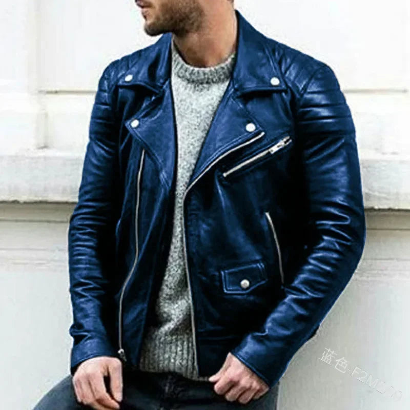 Mandylandy Men PU Leather Coat Teen Stand Collar Punk Male Motorcycle Leather Jackets Faux Leather Zipper Autumn Handsome Coats