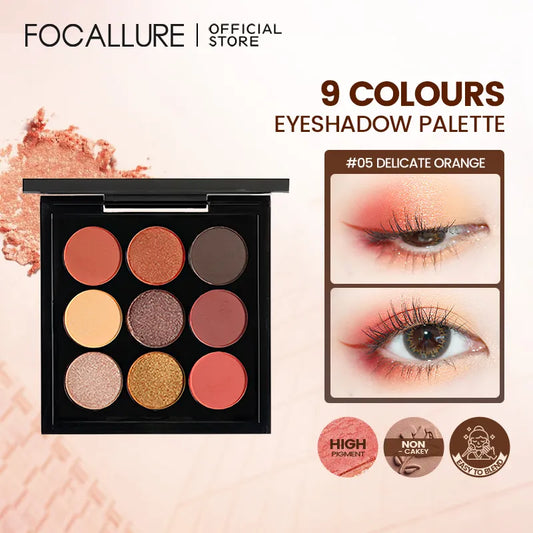 FOCALLURE 9 Colors Matte Eyeshadow Palette Waterproof Long-lasting Diamond Shimmer Glitter Eye Shadow Makeup Cosmetics For Women