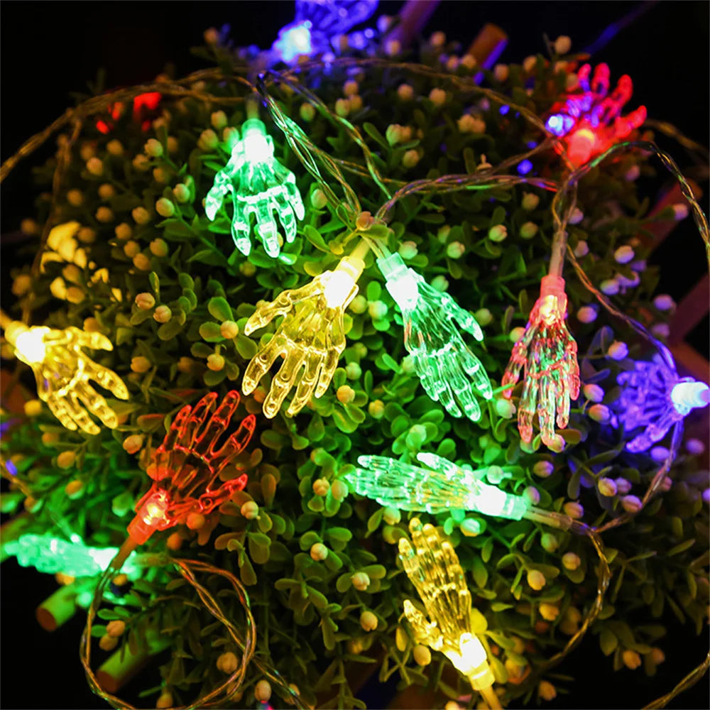 Battery/USB Powered LED Ghost Hand Skeleton String Lights Halloween Scary Decoration Lights for Indoor Outdoor Party Home Decor