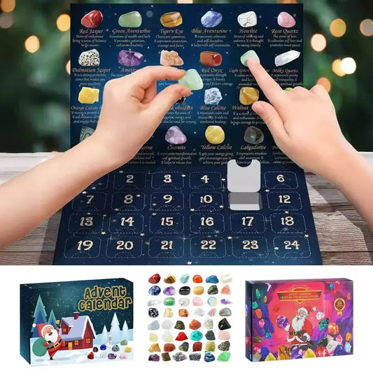 Christmas Advent Calendar 24 Days Natural Crystal Gemstone Stone Minerals Box Complete Rock Collection Christmas Kids Gift