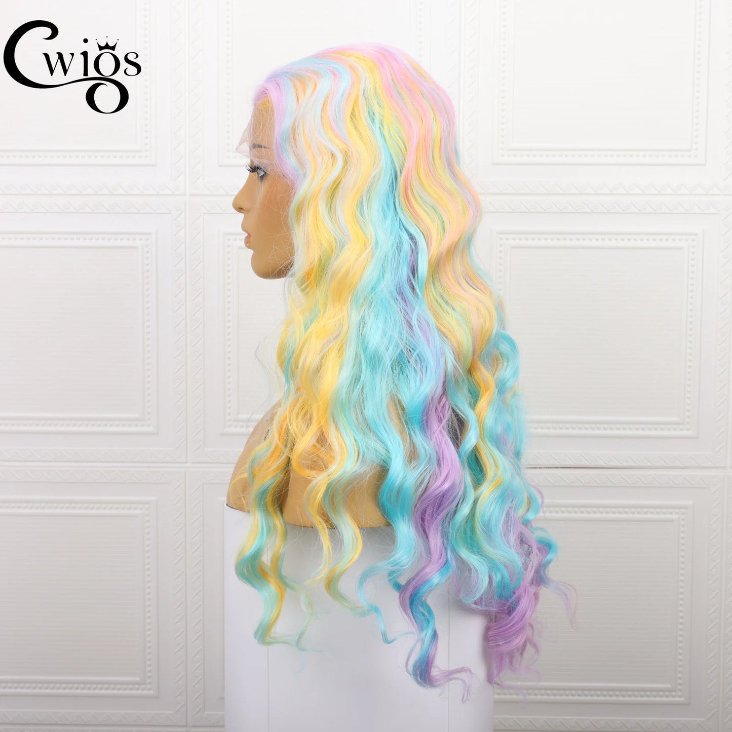 Wholesale Rainbow Multi-color Wig Look Like Human Hair 13*3 Transparent Pre-Plucked Hairline Futura Synthetic Lace Front Wigs