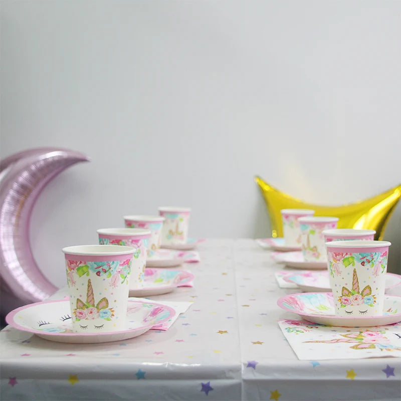 Rainbow Unicorn Birthday Supplies Set Unicorn Balloons Cups Plates Napkin Birthday party decorations Kid girl 1 2 3 4 5 year old