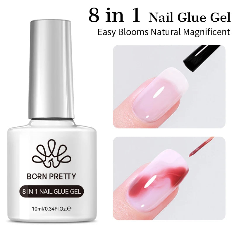 BORN PRETTY 10ML 8-in-1 Strong Nail Glue Gel Nail Polish Transparent Clear Function Gel Thickness Rubber Base Rhinestone Glue