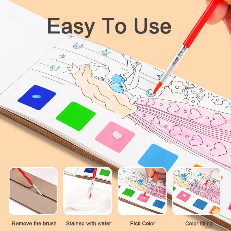 Kids Portable Watercolor Painting Book Paint With Water Brush Gouache Graffiti Picture Coloring Drawing Toys Kindergarten Gifts