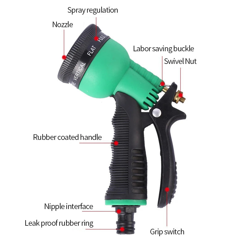 High Pressure Water Gun 8 Pattern Hose Nozzle Garden Yard Water Cleaning Sprayer Car Washer Multiuse Irrigation Sprinkle Tools