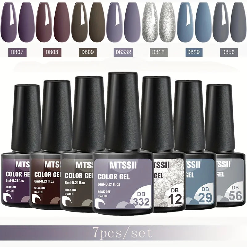 Mtssii 7pcs/set Gel Nail Polish Set For All Season Nail Art Semi-permanent nail polish Soak Off UV/LED Gel Polish nail supplies