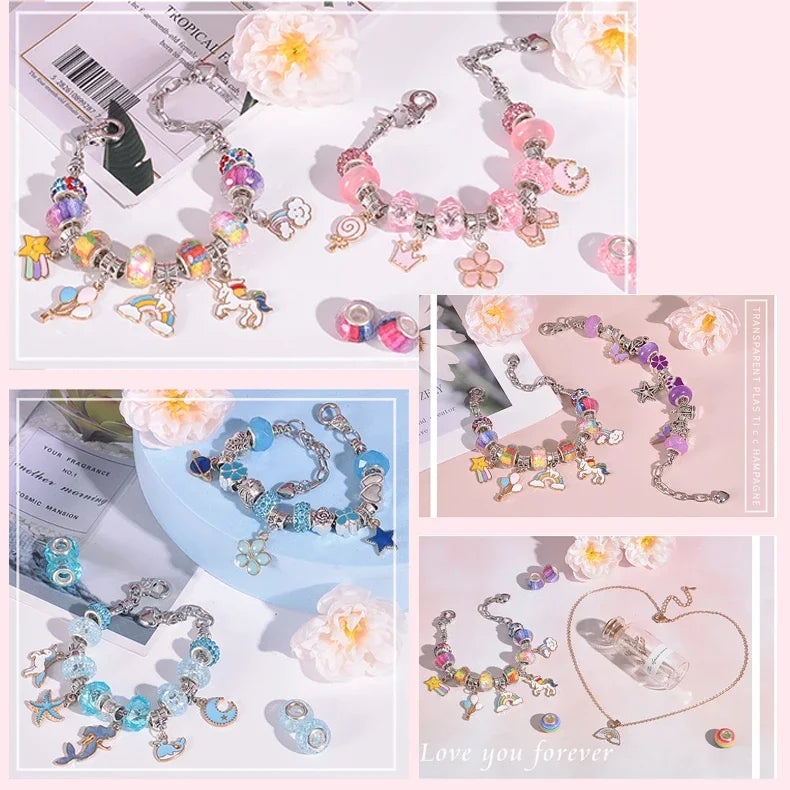 Children Puzzle Creative DIY Beads Set Bracelet Making Kit Jewelry Kids Toys for Girls Arts Beauty Fashion Crafts Princess Doll