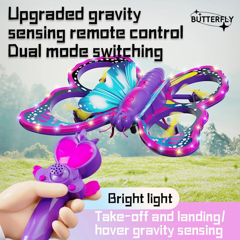 One Click Takeoff Flash Butterfly Four Axis Aircraft Colorful Toy Second Child Remote Control Butterfly Aircraft Toy Gift