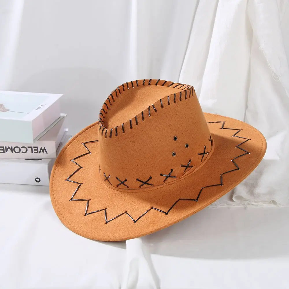 Fashion Unisex Suede Cowboy Hat Fancy Dress Jazz Hat Western Style Wide Brim Felt Fedora Hat Panama Cap Headwear Cap