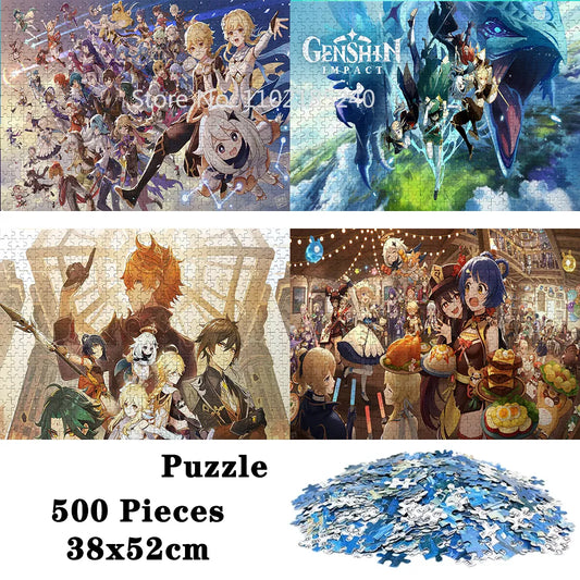 500 Pieces Cartoon Anime Game DIY Mini Puzzle Genshin Impact Model Assembled Jigsaw Puzzle Educational Toys Kids Christmas Gifts