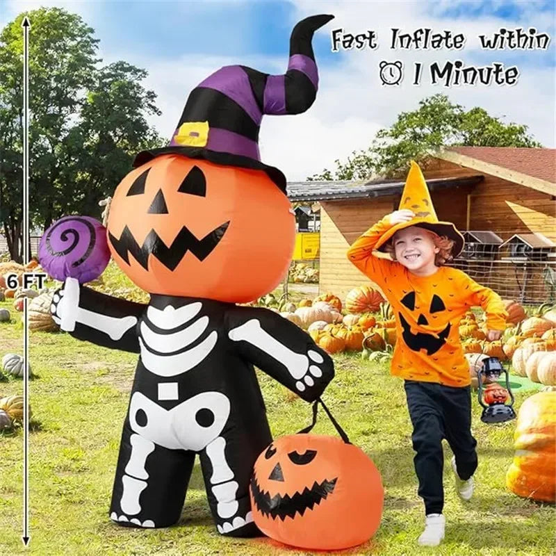 1.8M/6FT Halloween Inflatable Skull Ghost Pumpkin Model Built-in LED Festival Home Indoor Outdoor Decoration Garden Prop 2024