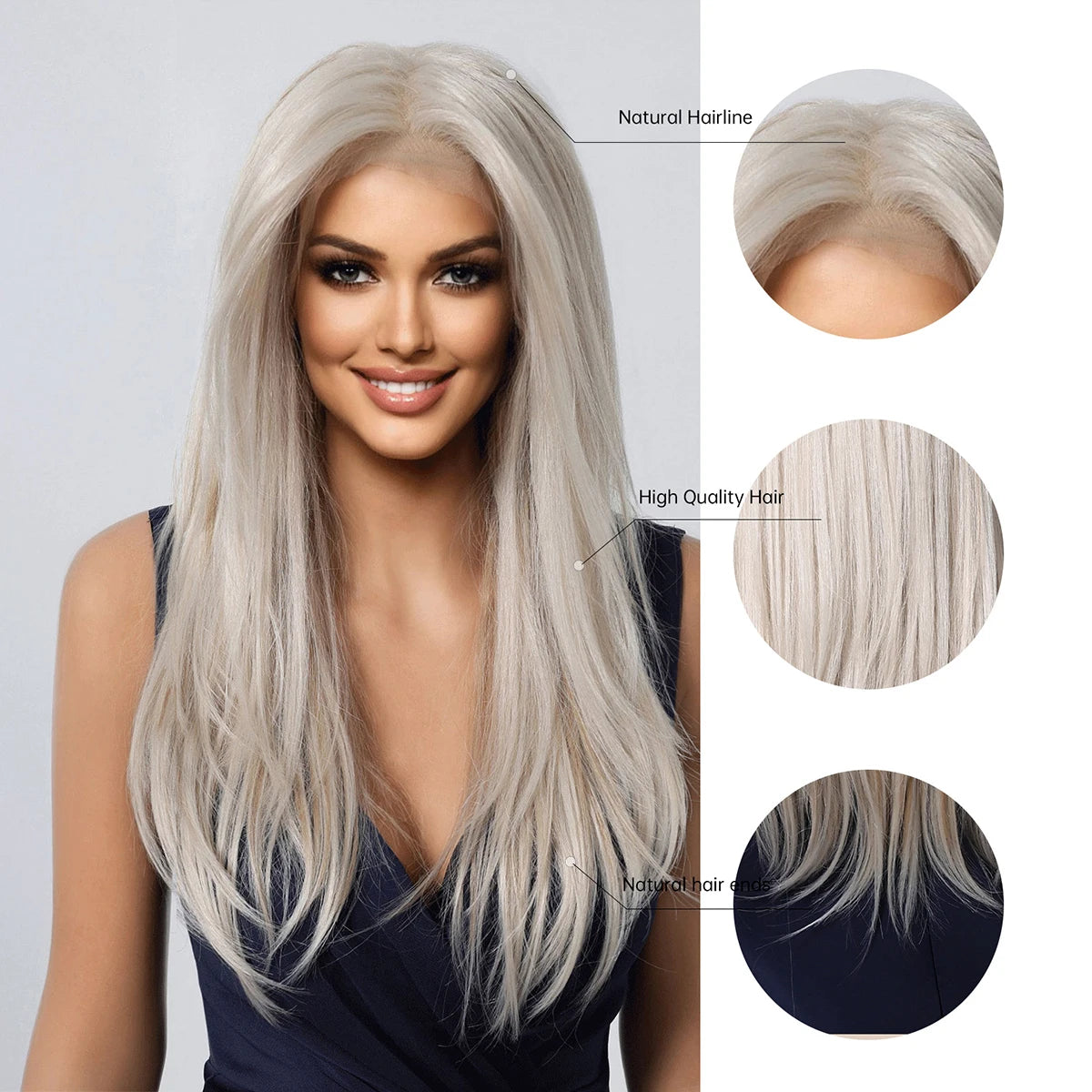 LOUIS FERRE Platinum 13*6 Lace Front Synthetic Wigs for White Women Long Straight Layered Wig Free Part Daily Party High Density