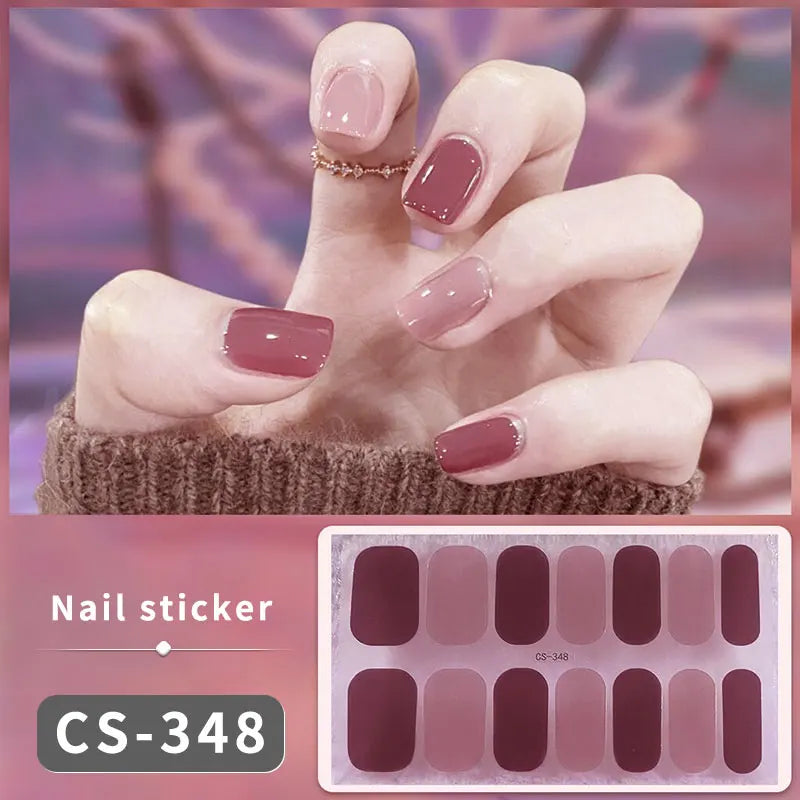 14/16Tips Fashion Gradient Nail Sticker Nail Art Stickers Self-Adhesive Simple Full Nail Wraps French DIY NAil Art Making